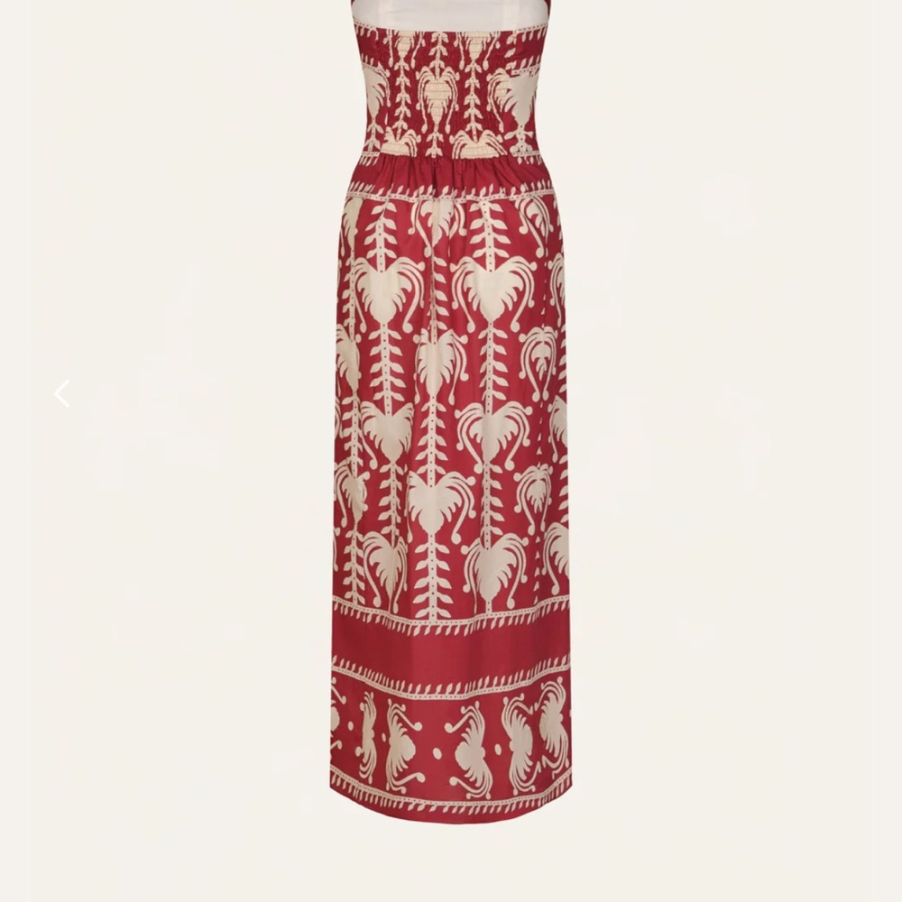 Johanna Ortiz Strapless Dress in Red and Cream - Picture 2 of 7